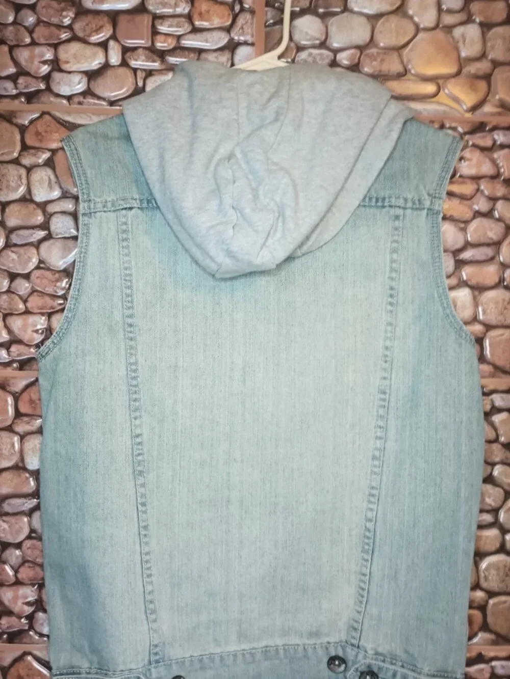Sleeveless Denim Vest Detachable Hood Stone Wash Blue & Gray Size M Grunge - Picture 10 of 16